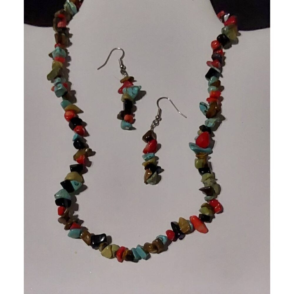 New Genuine Multi Gemstone Strand Necklace & Earring Set